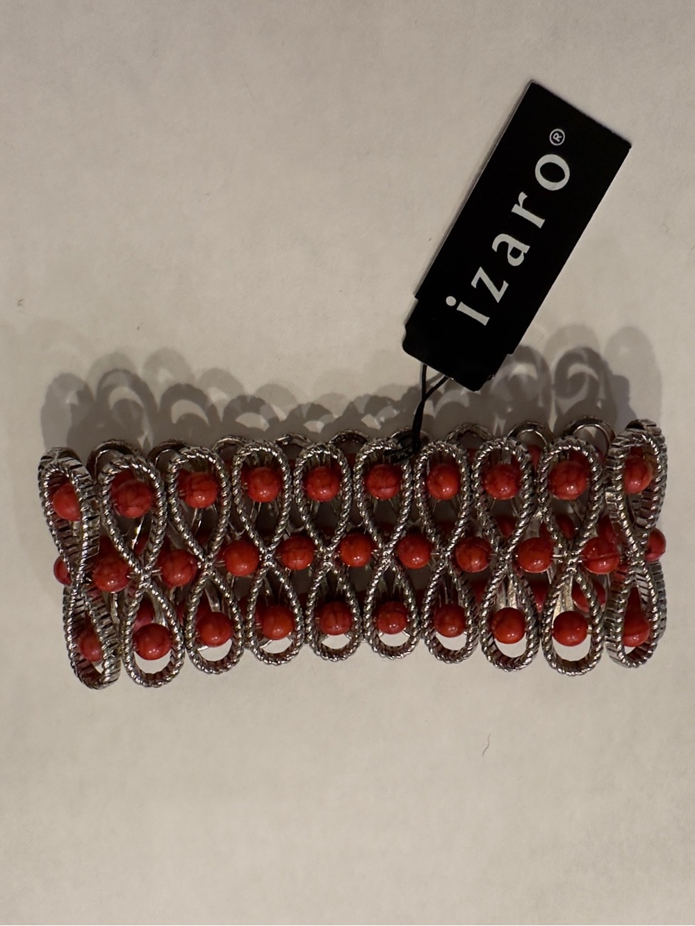 Red Beaded Silver-Tone Wrap Bracelet